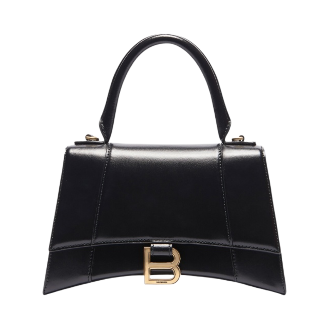 5935461QJ4M1000 Balenciaga Hourglass Small Handbag in Shiny Box Calfskin Black