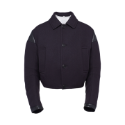 Prada Cropped Wool Blend Down Jacket Navy