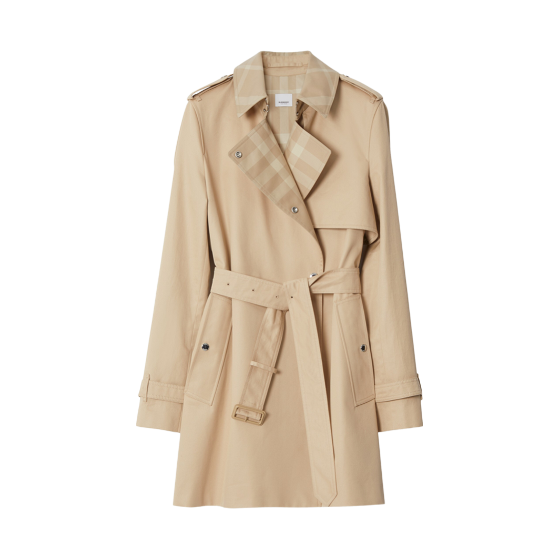 (W) 버버리 체크 패널 코튼 개버딘 트렌치 코트 소프트 펀((W) Burberry Check Panel Cotton Gabardine Trench Coat Soft Fawn) - 1