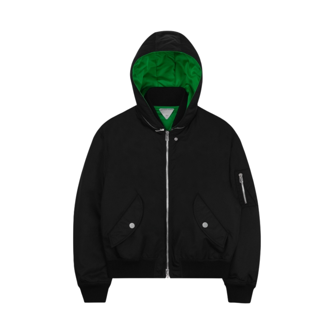 708161VKIL01000 Bottega Veneta Nylon Gabardine Hooded Bomber Jacket Black