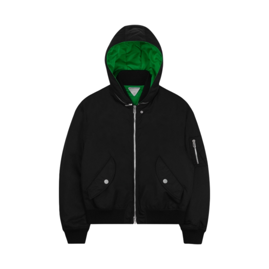Bottega Veneta Nylon Gabardine Hooded Bomber Jacket Black