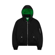 Bottega Veneta Nylon Gabardine Hooded Bomber Jacket Black