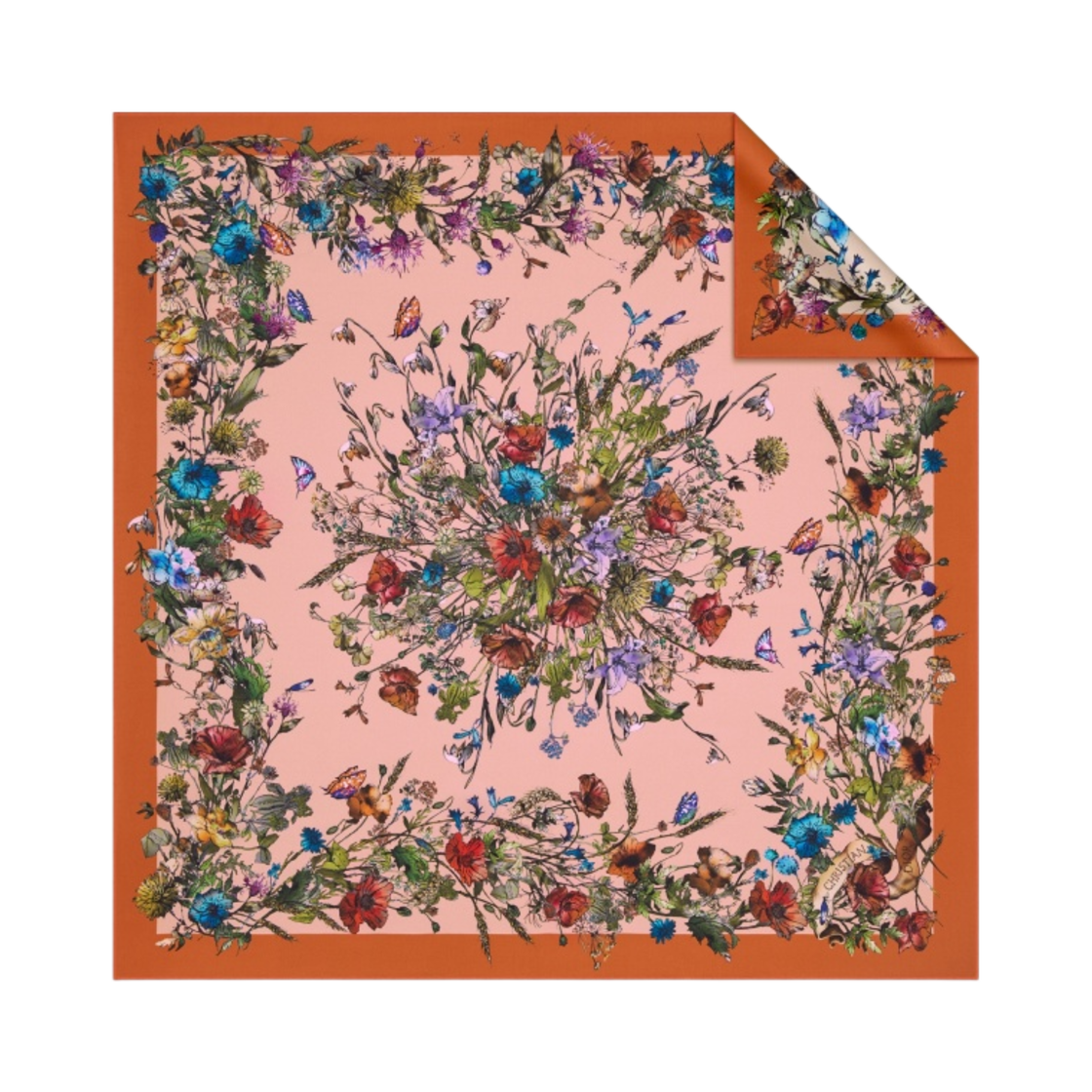 (W) 디올 D 밀레피오리 90 스퀘어 스카프 실크 트윌 핑크 베이지 멀티컬러((W) Dior D Millefiori 90 Square Scarf Silk Twill Pink Beige Multicolor) - 1