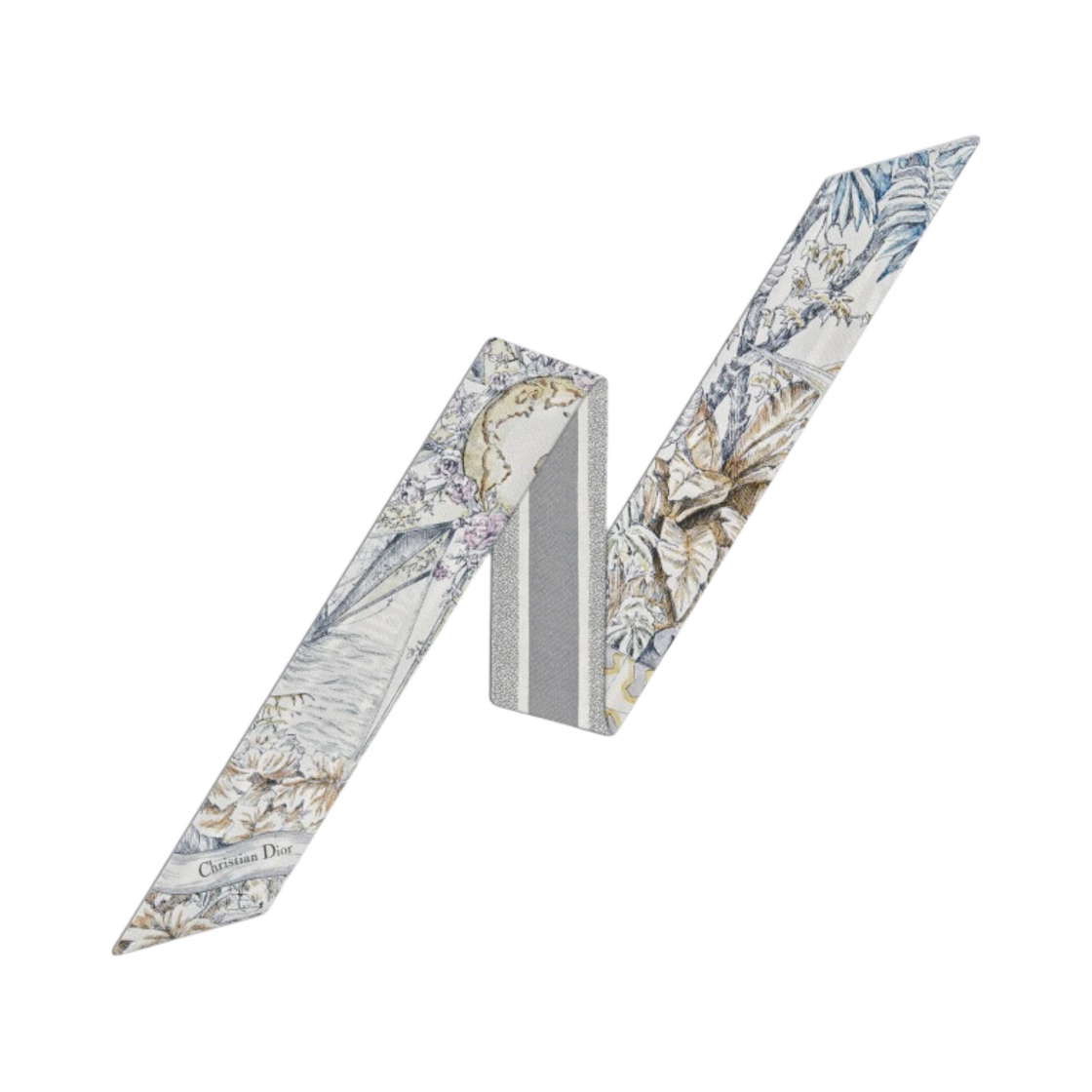 (W) 디올 리브 드 인피니 미차 스카프 실크 트윌 그레이 멀티컬러((W) Dior Reve D'Infini Mitzah Scarf Silk Twill Grey Multicolor) - 1