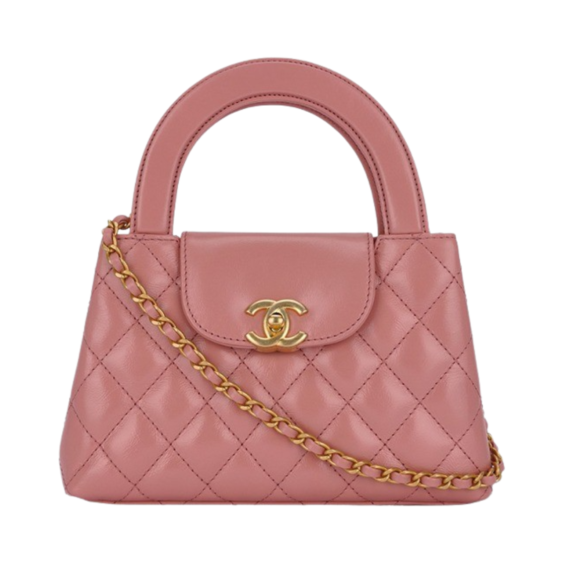 샤넬 미니 쇼핑백 샤이니 빈티지 카프스킨 & 골드 메탈 코랄 핑크