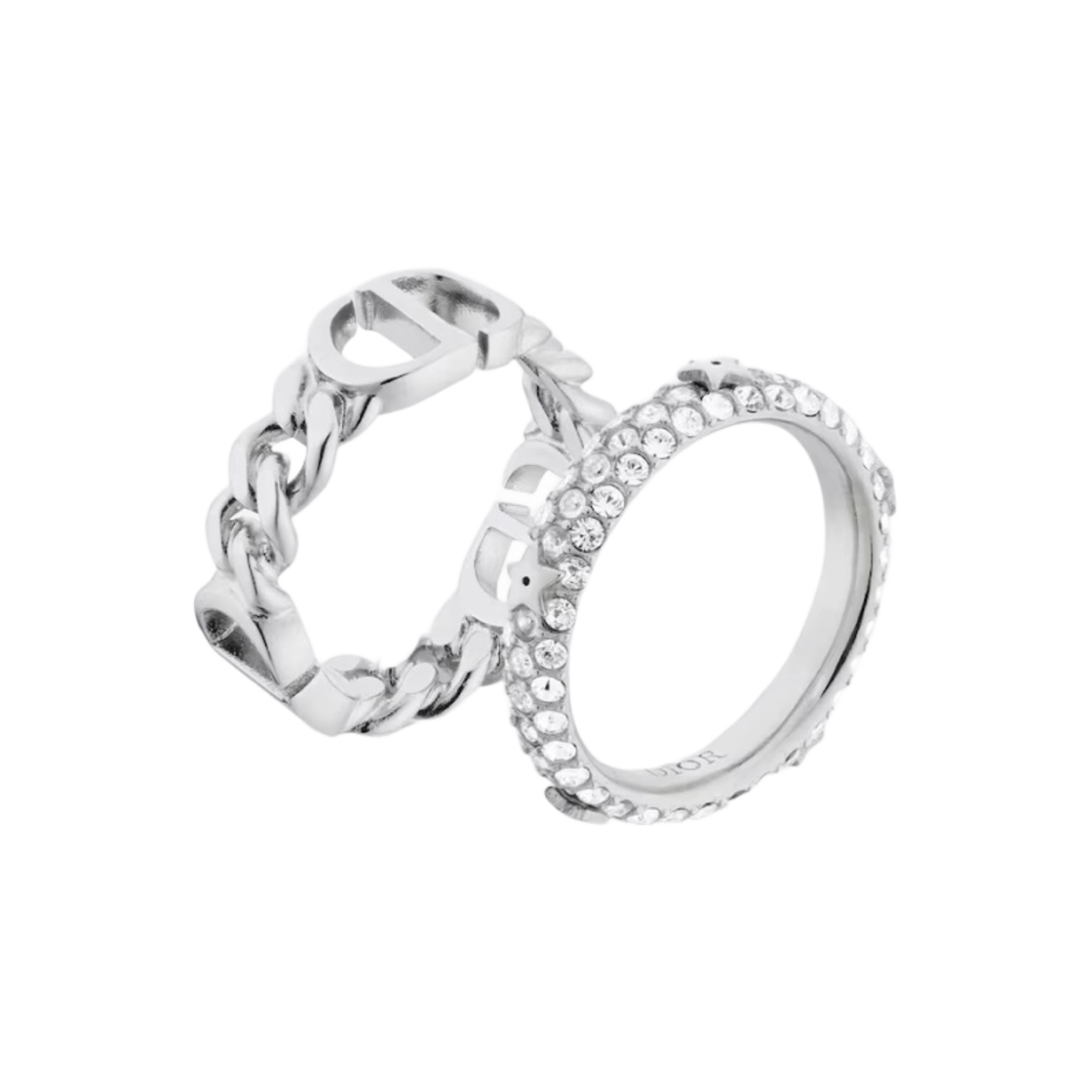 (W) 디올 쁘띠 CD 링 세트 실버 피니쉬 메탈 실버 톤 크리스탈((W) Dior Petit CD Ring Set Silver Finish Metal Silver Tone Crystals) - 1