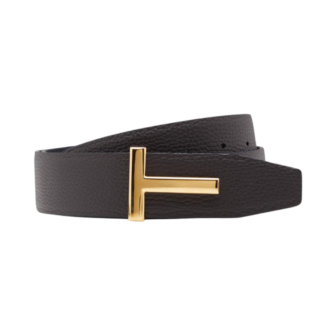 톰포트 소프트 그레인 레더 T 아이콘 벨트 브라운 블랙(Tom Ford Soft Grain Leather T Icon Belt Brown Black)