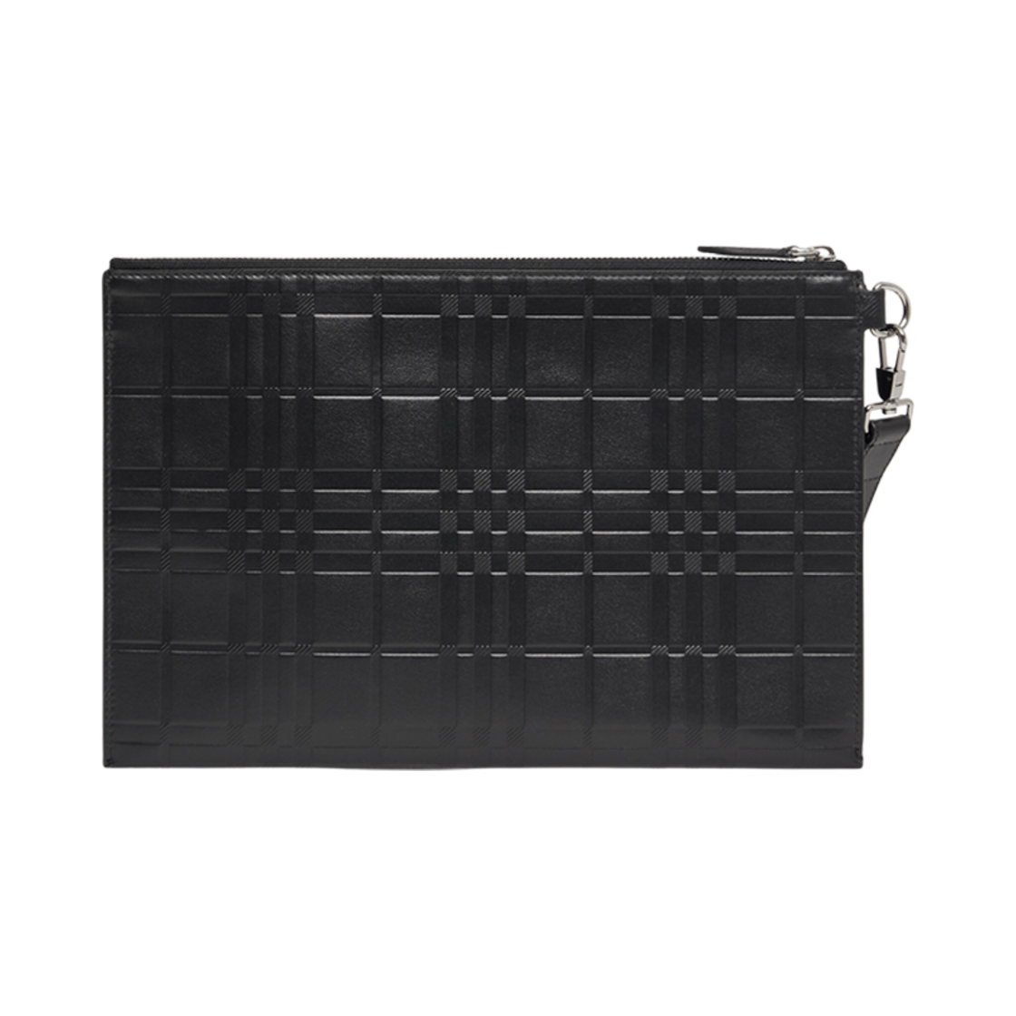 버버리 엠보스드 체크 레더 라지 지퍼 파우치 블랙(Burberry Embossed Check Leather Large Zip Pouch Black) - 2