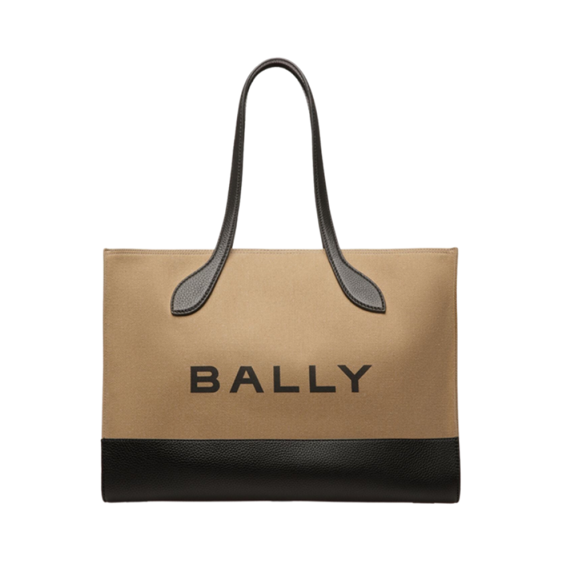 6304518 Bally Bar Fabric Tote Bag Sand Black