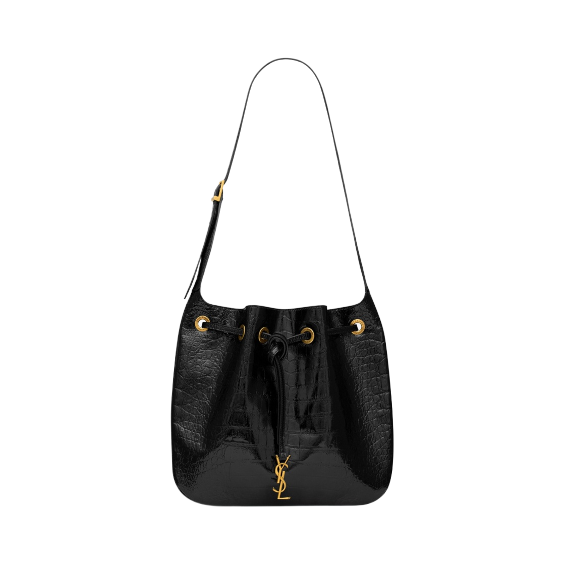 생로랑 크로커다일 엠보스드 페이턴트 레더 파리 VII 미디움 호보백 블랙(Saint Laurent Paris VII Medium Hobo Bag in Crocodile Embossed Patent Leather Black) - 1