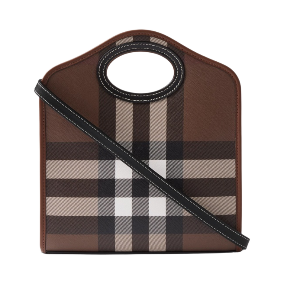 버버리 체크 레더 미니 포켓백 다크 버치 브라운(Burberry Check and Leather Mini Pocket Bag Dark Birch Brown) - 3