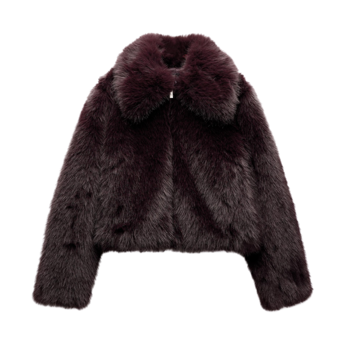 (W) 자라 숏 포우 퍼 코트 버건디((W) Zara Short Faux Fur Coat Burgundy) - 1