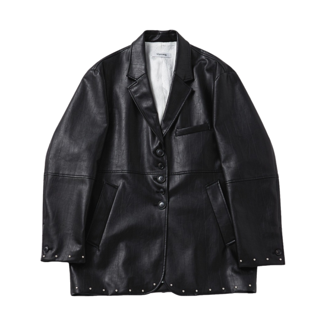 GY21JK02BK00 Gyeong Oversize Studded Leather Jacket Black