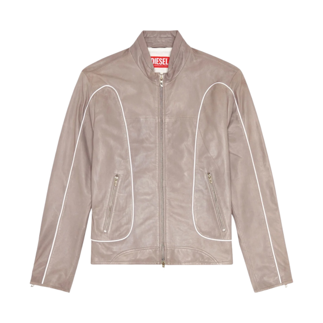 디젤 L-크릭스 파이핑 레더 바이커 자켓 라이트 그레이(Diesel L-Krix Leather Biker Jacket with Piping Light Grey) - 1