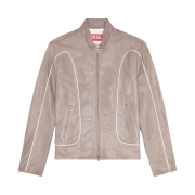 Diesel L-Krix Leather Biker Jacket with Piping Light Grey
