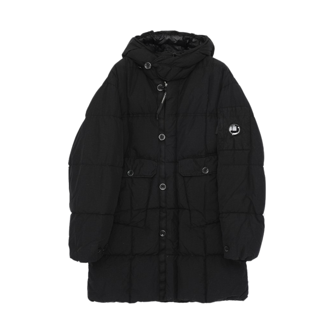 17CMOW203A005991G999 C.P. Company Lens Wappen Long Down Jacket Black - 24FW