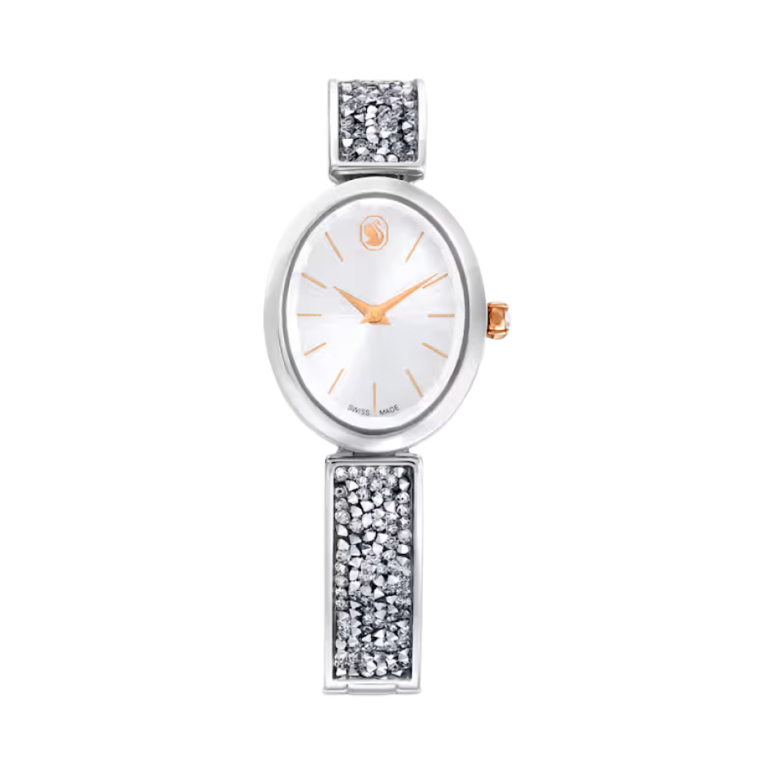 (W) 스와로브스키 크리스탈 락 오발 워치 실버((W) Swarovski Crystal Rock Oval Watch Silver)