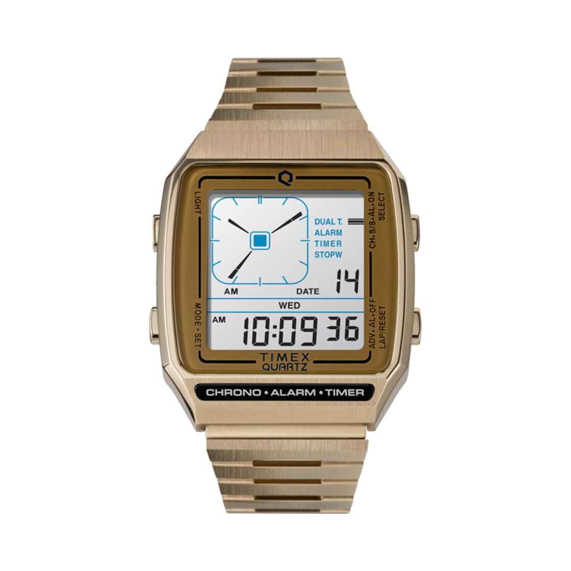 TW2U72500 Timex Q Reissue Digital LCA 32.5mm Stainless Steel Gold Tone
