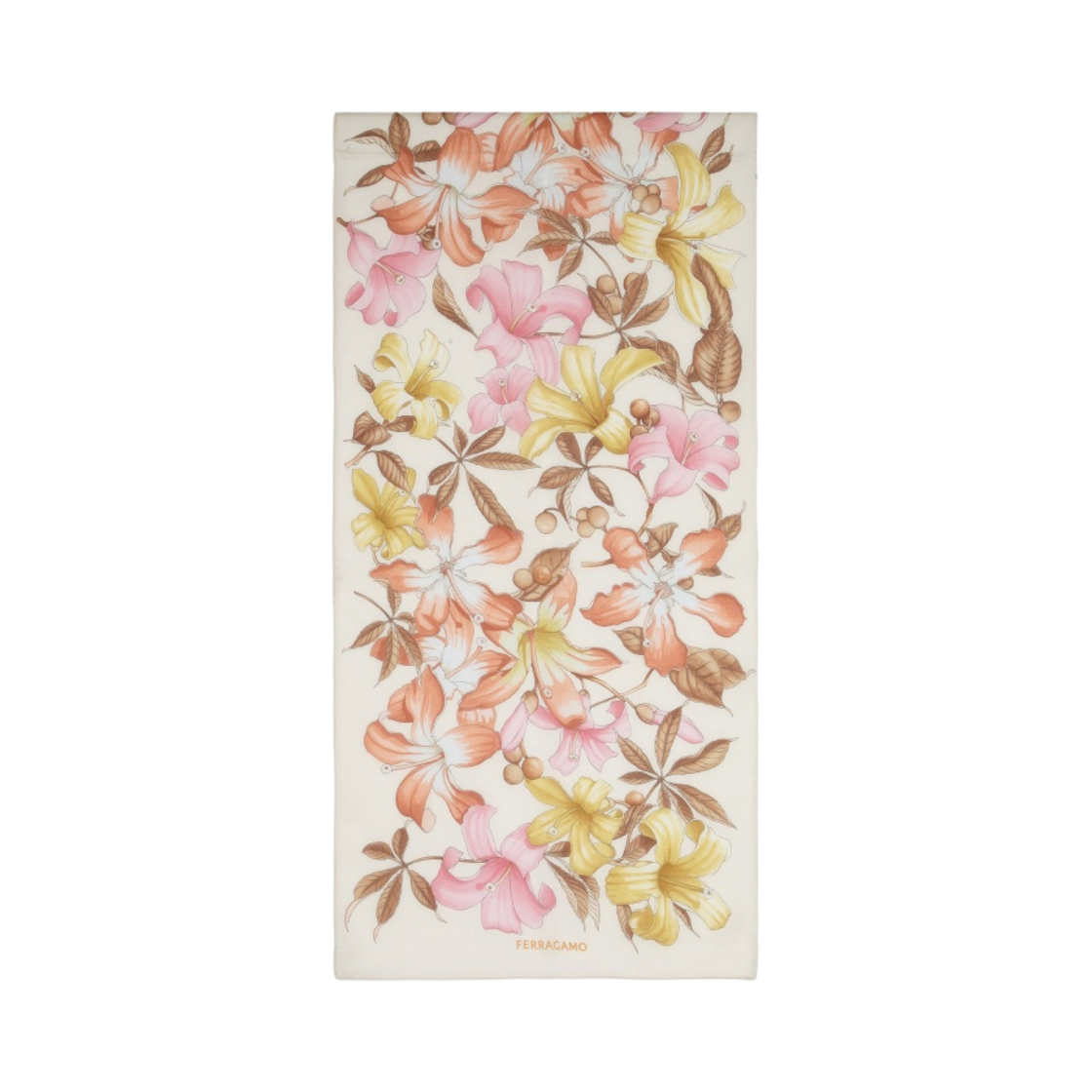 320825-771258 (W) Ferragamo Hibiscus Print Shawl Ivory Teracotta