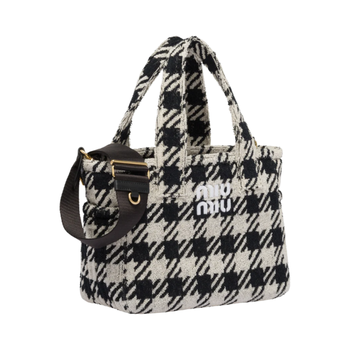 미우 미우 테리 클로스 핸드백 블랙 아이보리(Miu Miu Terry Cloth Handbag Black Ivory) - 2