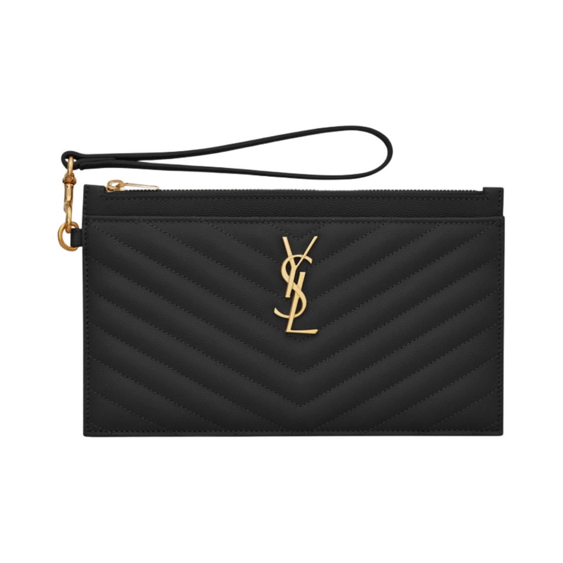 636313-BOW01-1000 Saint Laurent Cassandre Matelasse Large Bill Pouch in Grain de Poudre Embossed Leather Black