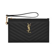 Saint Laurent Cassandre Matelasse Large Bill Pouch in Grain de Poudre Embossed Leather Black