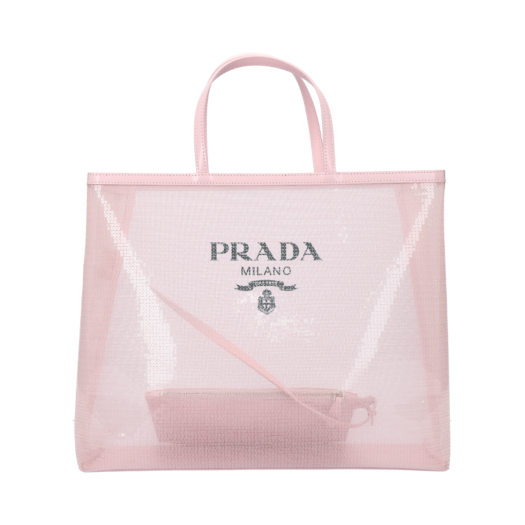 1BG416 Prada Polka Dot Mesh Tote Bag in Pink