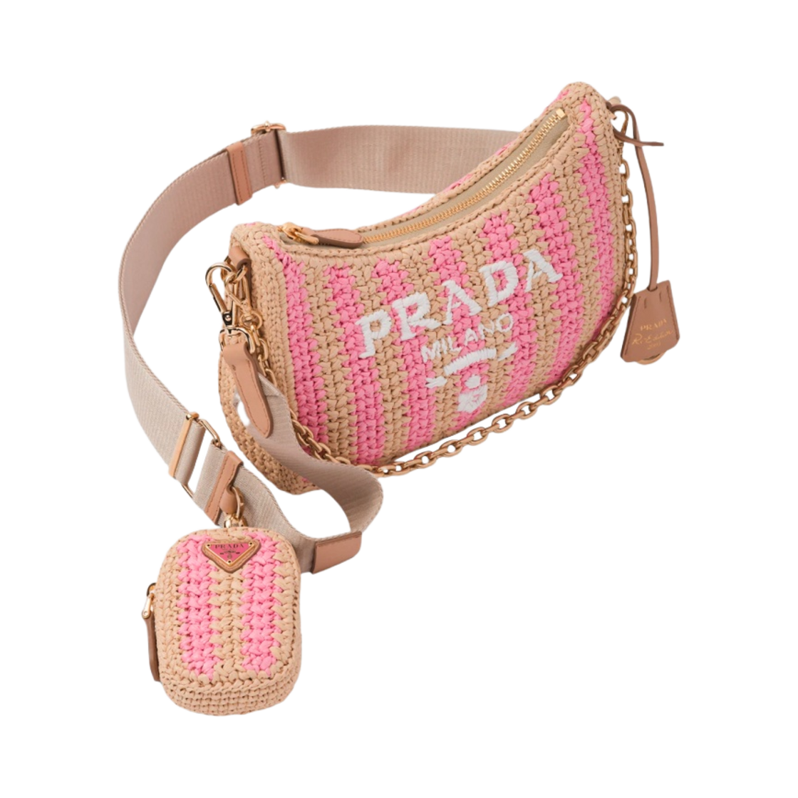 1BH204-2A2T-F0NJX Prada Re-Edition 2005 Raffia Bag Tan Petal Pink - #2