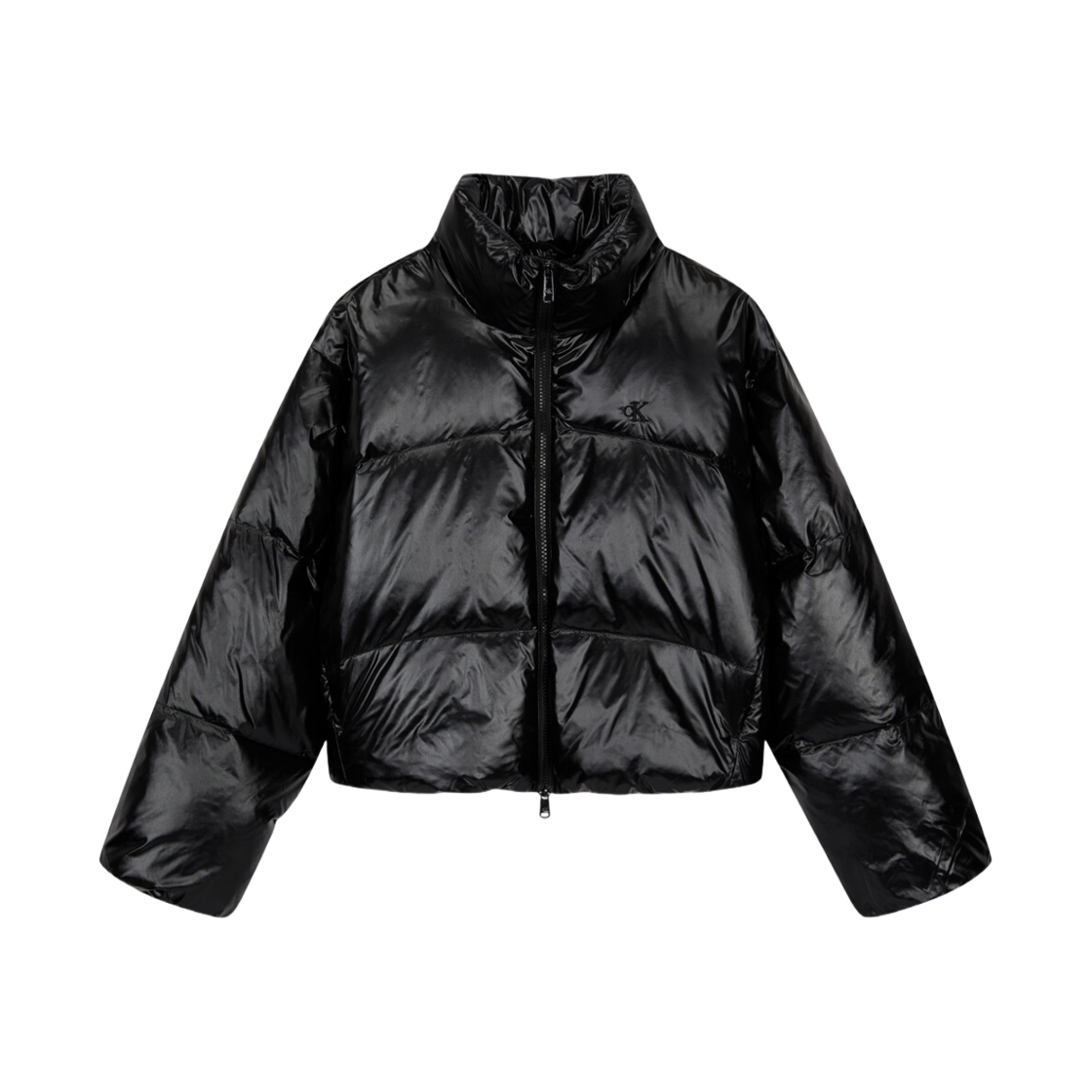 J225425BEH (W) Calvin Klein Cropped Glossy Curved Quilted Down Puffer Black