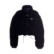 (W) Prada Velvet Cropped Puffer Jacket Black