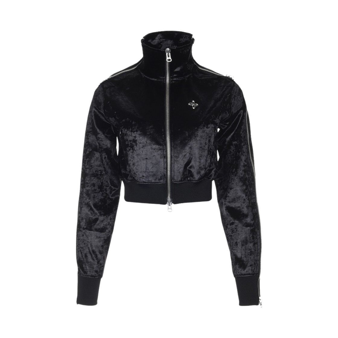 써저리 사이드 집 벨벳 크롭 트랙 자켓 블랙(Surgery Side Zip Velvet Crop Track Jacket Black)