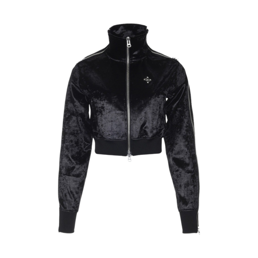 240004 Surgery Side Zip Velvet Crop Track Jacket Black