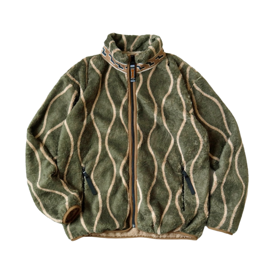 캐피탈 드렁큰 스트라이프 플리스 집 블루종 카키