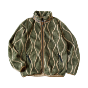 Kapital Drunken Striped Fleece Zip Blouson Khaki
