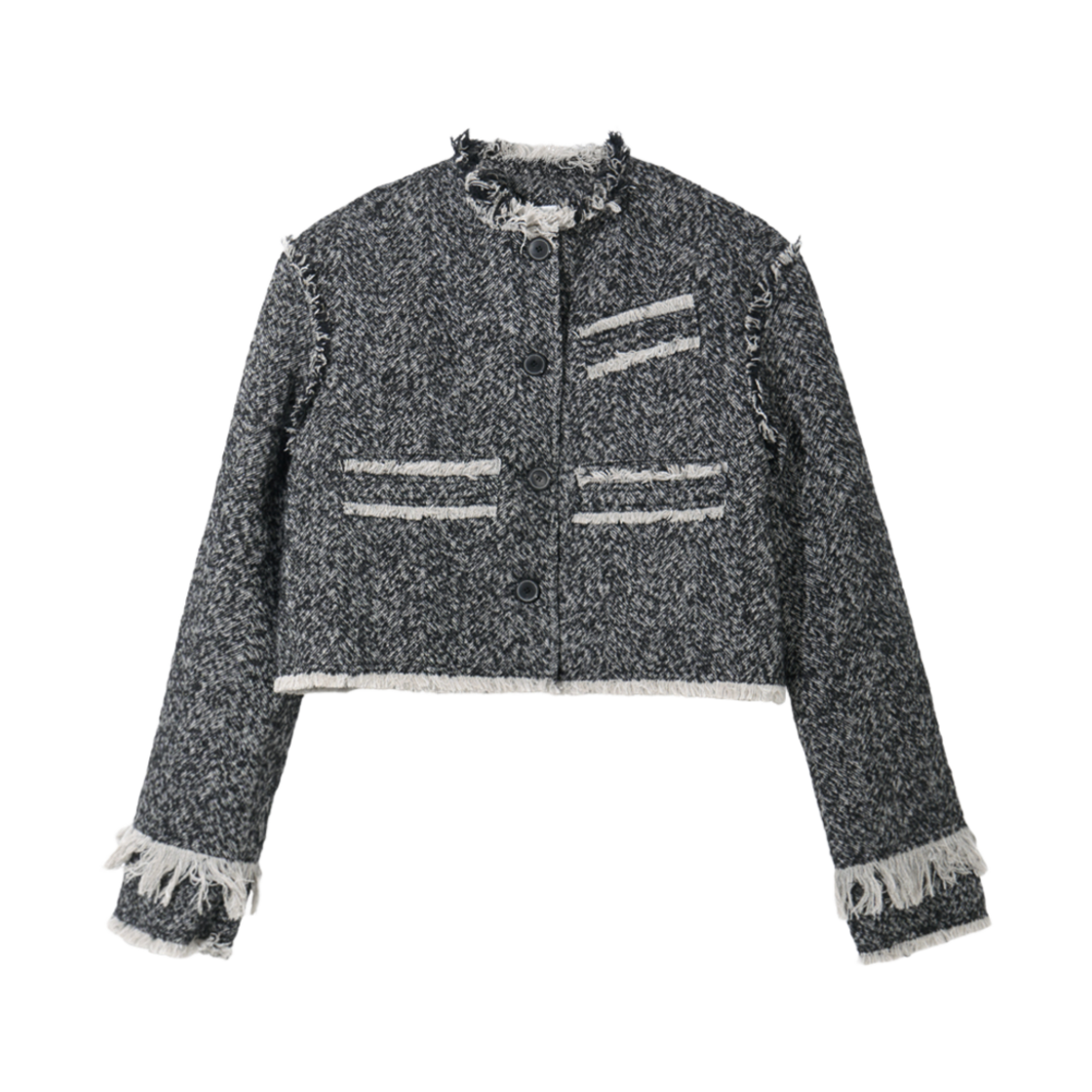 GY44JK001WB Gyeong Fringe Herringbone Jacket White & Black