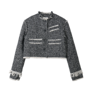 Gyeong Fringe Herringbone Jacket White & Black