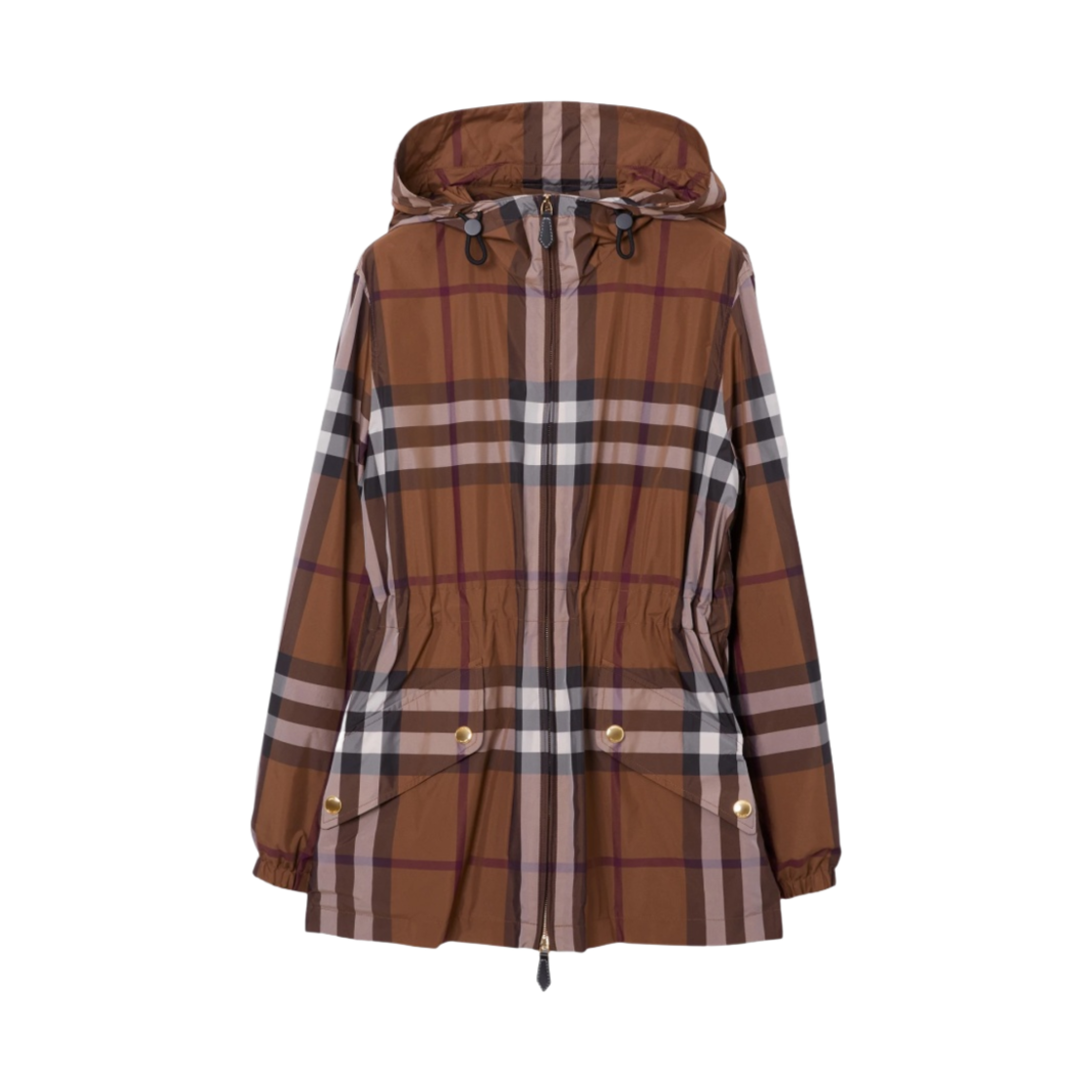 (W) 버버리 체크 라이트웨이트 숏 파카 다크 버치 브라운((W) Burberry Check Lightweight Short Parka Dark Birch Brown) - 1