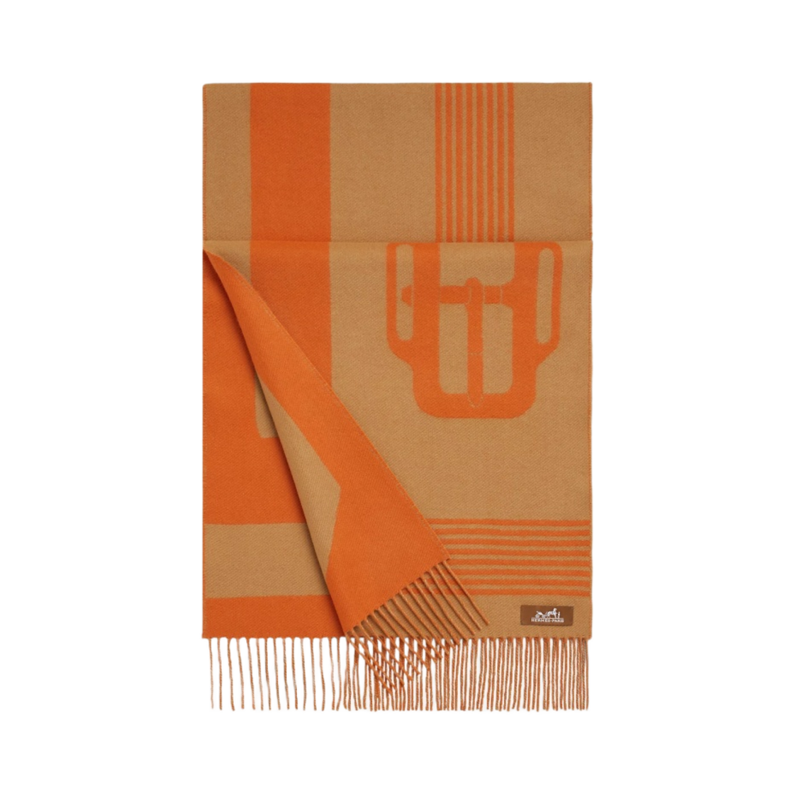 H259118S01 Hermes Casaque Sangle A Boucle Muffler Camel Orange