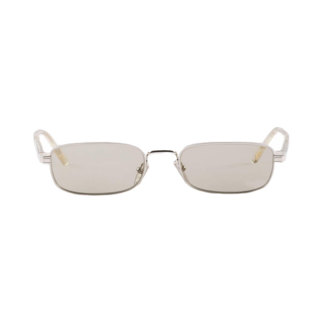 SPRB54-E1BC-FE30P Prada Sunglasses with The Iconic Metal Plaque Stone Gray Lenses