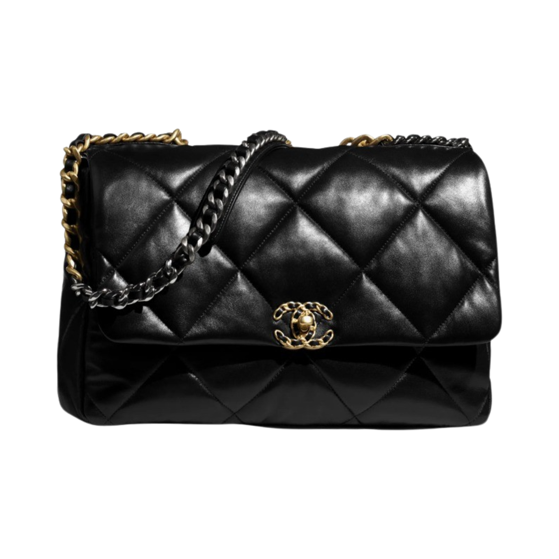 샤넬 19 맥시 핸드백 램스킨 & 골드 실버 메탈 블랙