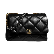 Chanel 19 Maxi Handbag Lambskin & Gold Silver Black