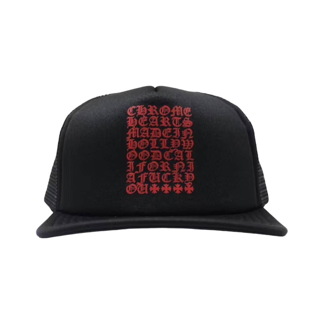 크롬하츠 아이차트 트러커햇 블랙 레드(Chrome Hearts Eyechart Trucker Hat Black Red) - 1