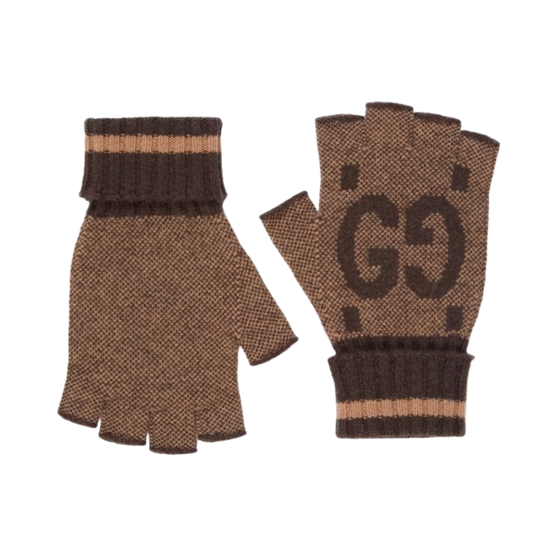(W) 구찌 GG 캐시미어 핑거리스 글러브 베이지 다크 브라운((W) Gucci GG Cashmere Fingerless Gloves Beige Dark Brown)