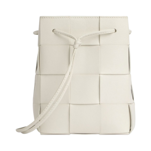 Bottega Veneta Small Leather Cassette Bucket Bag White