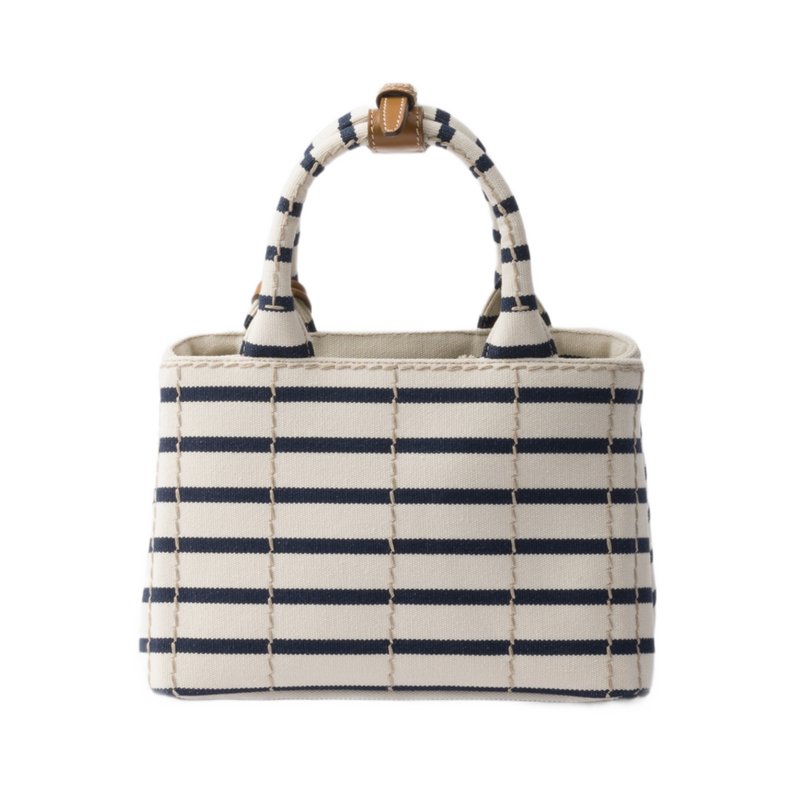 프라다 스트라이프 코튼 캔버스 미니백 아이보리 블루(Prada Striped Cotton Canvas Mini-Bag Ivory Blue) - 2