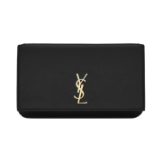 Saint Laurent Gold Monogram Phone Holder with Strap in Smooth Leather Black