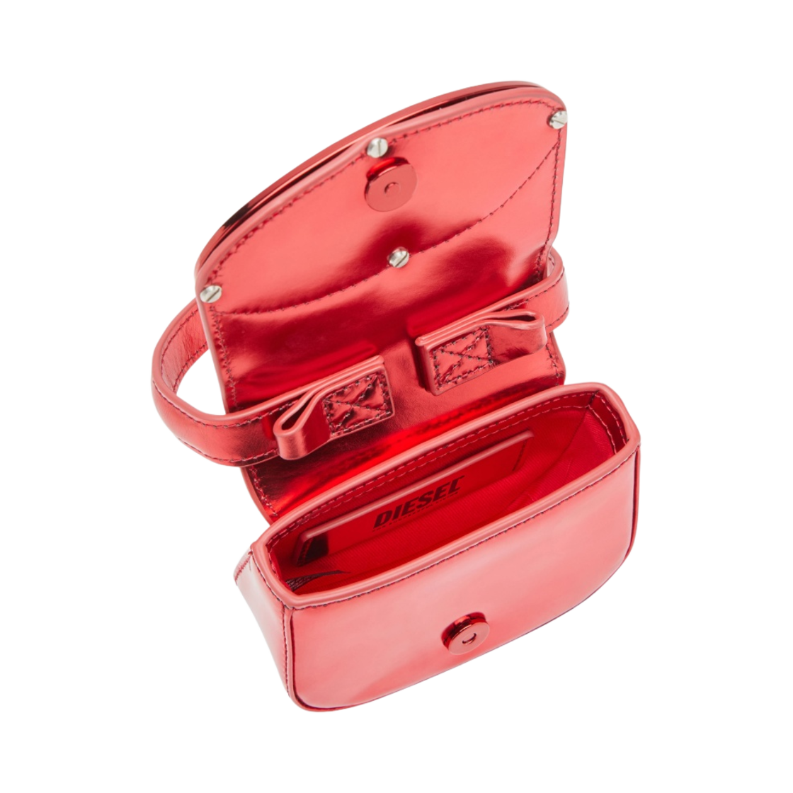 디젤 1DR 미니백 인 미러드 레더 레드(Diesel 1DR Mini Bag in Mirrored Leather Red) - 5