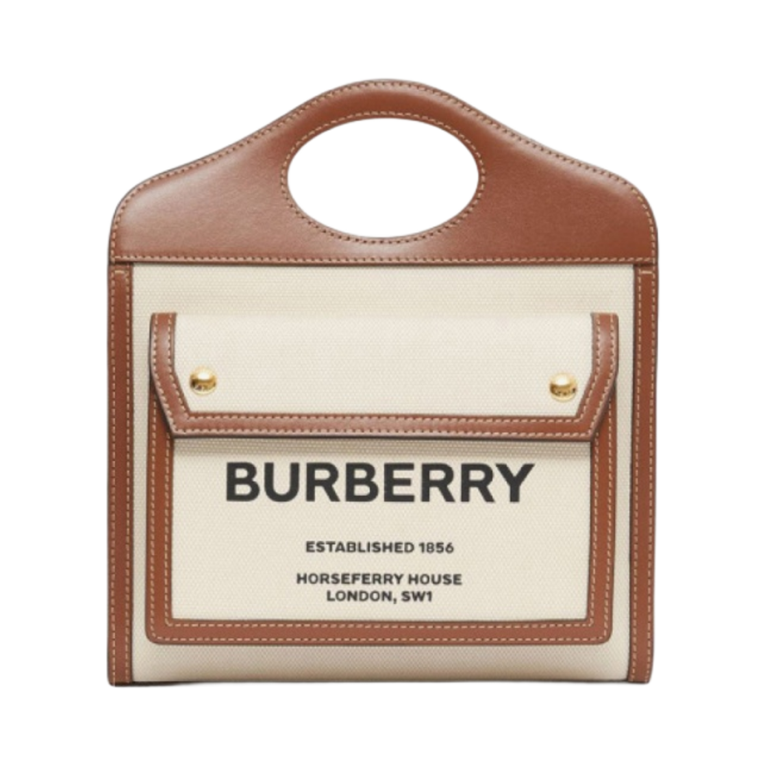 8039361/8031746 Burberry Mini Two-Tone Canvas and Leather Pocket Bag Natural Malt Brown