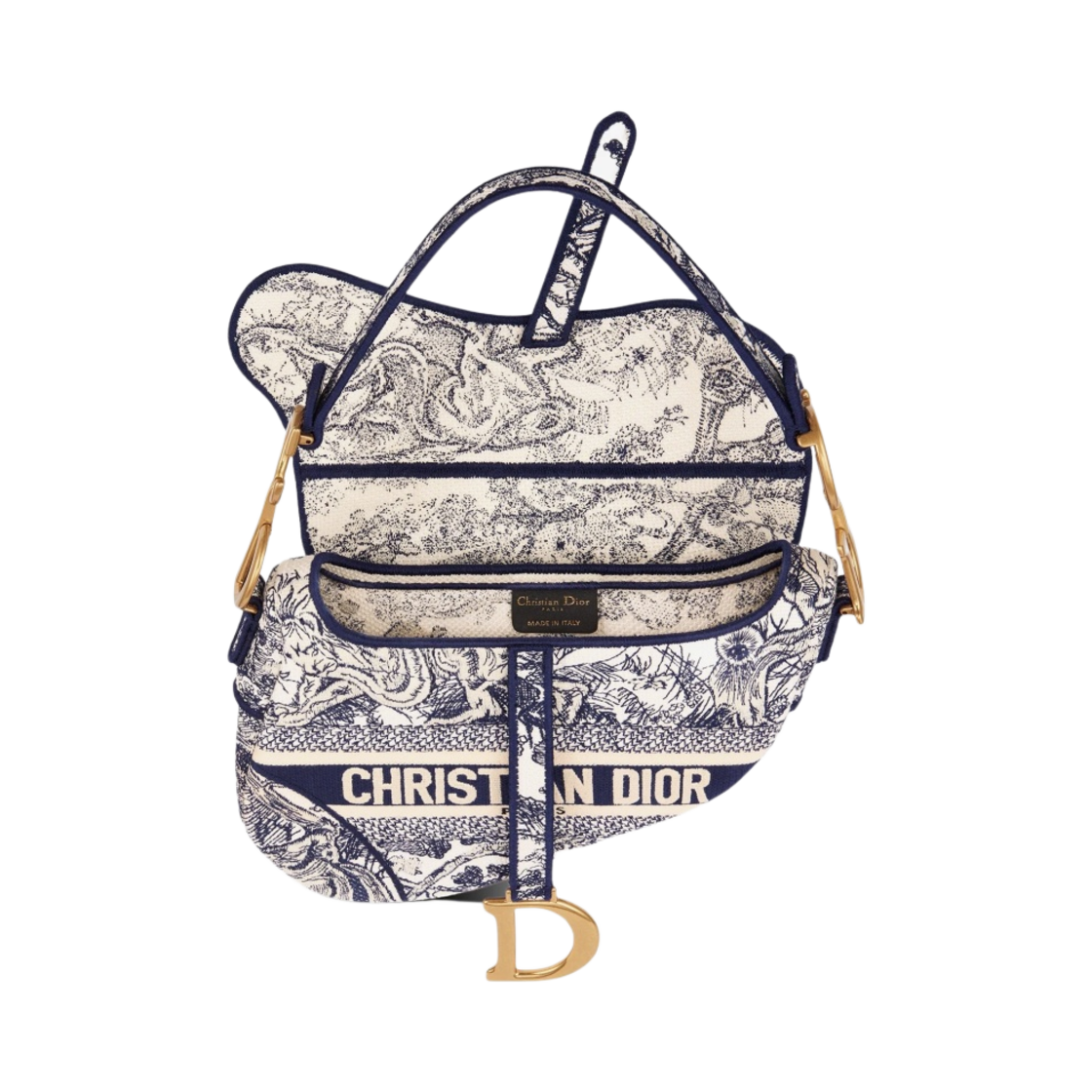 디올 새들백 트왈 드 주이 자수 블루(Dior Saddle Bag Toile de Jouy Embroidery Blue) - 4