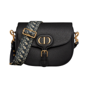 Dior Large Bobby Bag Grained Calfskin with Blue Dior Oblique Embroidered Shoulder Strap Black